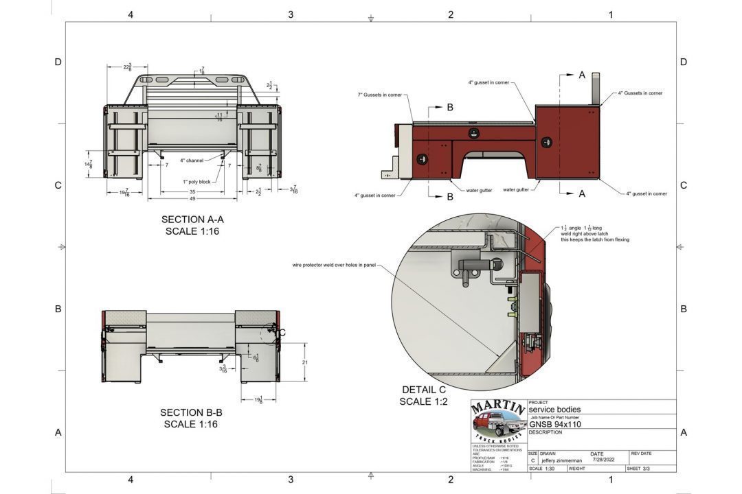 New Martin Truck Bodies Aluminum Gooseneck Service Body DRW 60" CA Cab and Chassis Diamond Tread. LIGHTED COMPARTMENTS