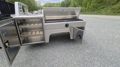 New Martin Truck Bodies Aluminum Gooseneck Service Body DRW 60" CA Cab and Chassis Diamond Tread. LIGHTED COMPARTMENTS