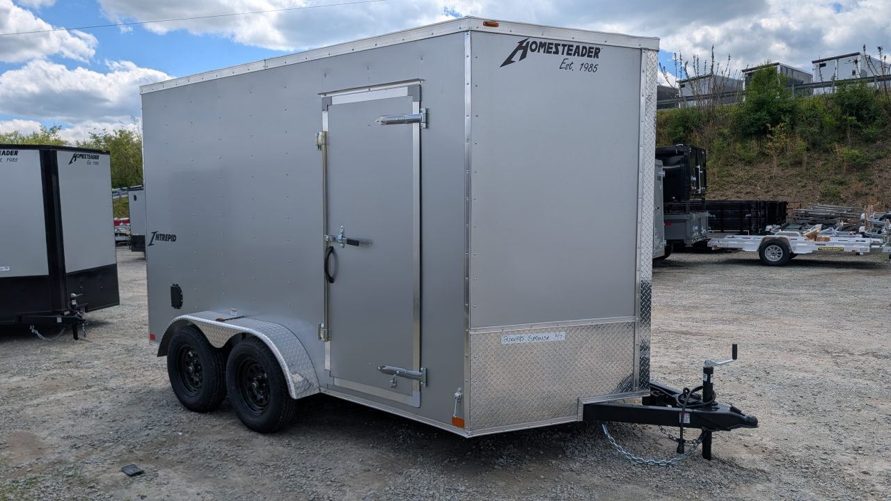 New 2026 Homesteader 7x12 Tandem Intrepid V-Nose Cargo Trailer w/ Ramp Door (84" INSIDE)