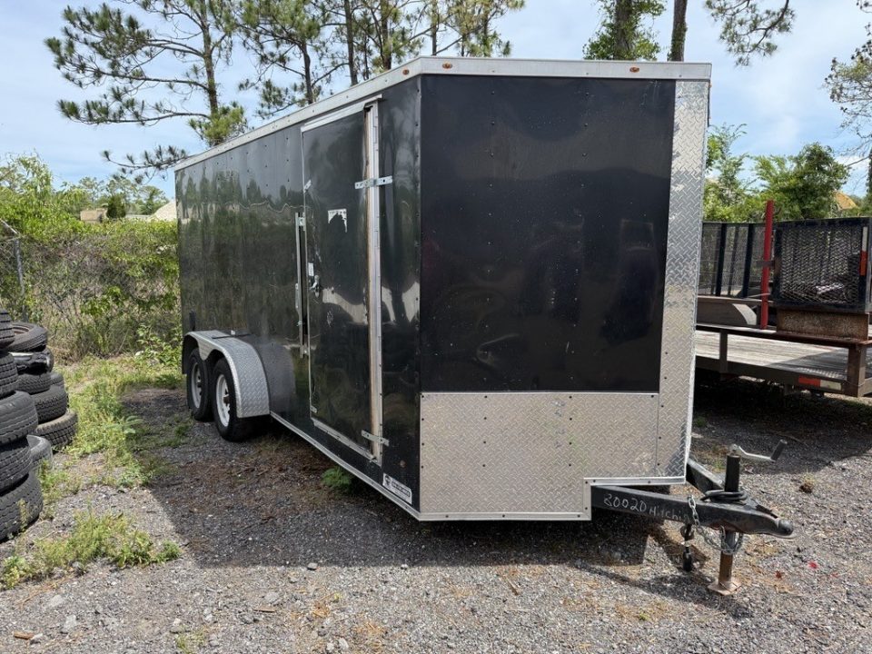 Used 2022 7x16 Black Enclosed Cargo Trailer | Tandem Axle (C080020)