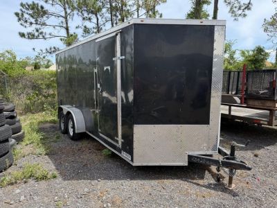 Used 2022 7x16 Black Enclosed Cargo Trailer | Tandem Axle (C080020)