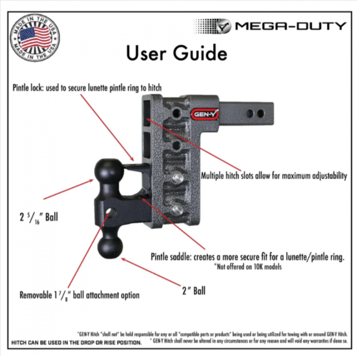 New 2026 Mega Duty 32K Adjustable Hitch | 3" Shank | 6" Drop | Dual Ball & Pintle Lock