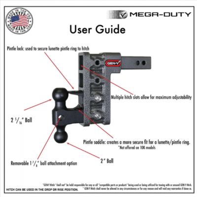 New 2026 Mega Duty 32K Adjustable Hitch | 3  Shank | 6  Drop | Dual Ball & Pintle Lock