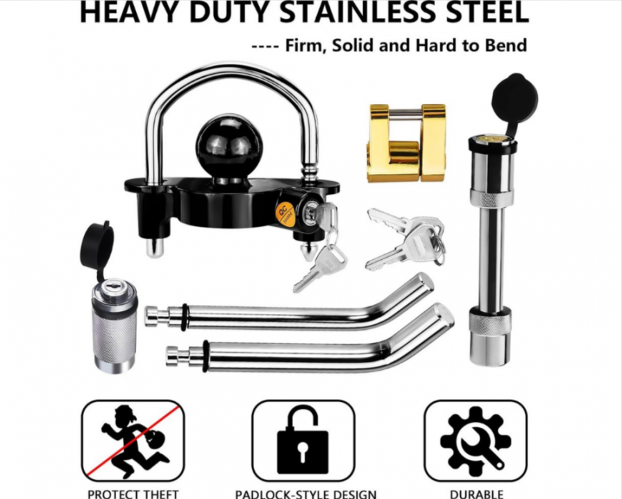 New 2025 Trailer Hitch Security Lock Set | Coupler Lock, Hitch Pin Locks & Universal Ball Lock