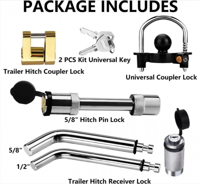 New 2025 Trailer Hitch Security Lock Set | Coupler Lock, Hitch Pin Locks & Universal Ball Lock