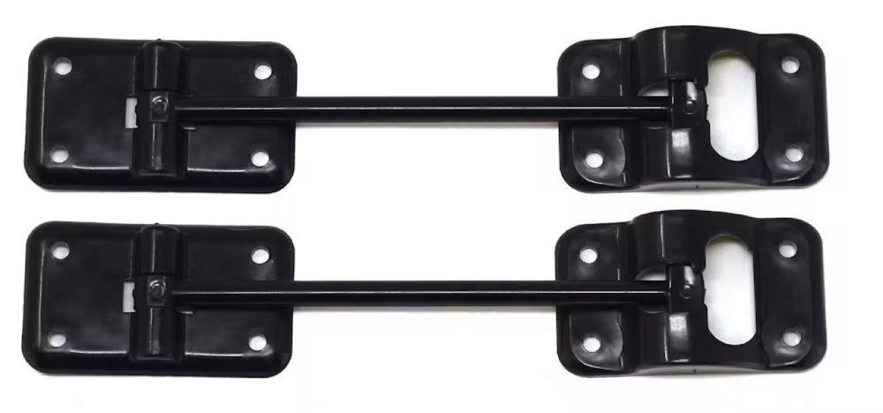 New 2025 3-Piece Black Plastic Door Catch Set with 10” Bar | Trailer Door Holder Kit