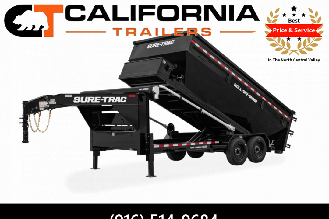 New 2026 Sure-Trac 16' 17.6K Gooseneck Rolloff Dump PACKAGE w/2 Bins