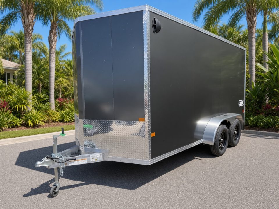 New 2026 ALCOM 7 X 14 Aluminum Charcoal Enclosed XLT Trailer with 6" Extra Height