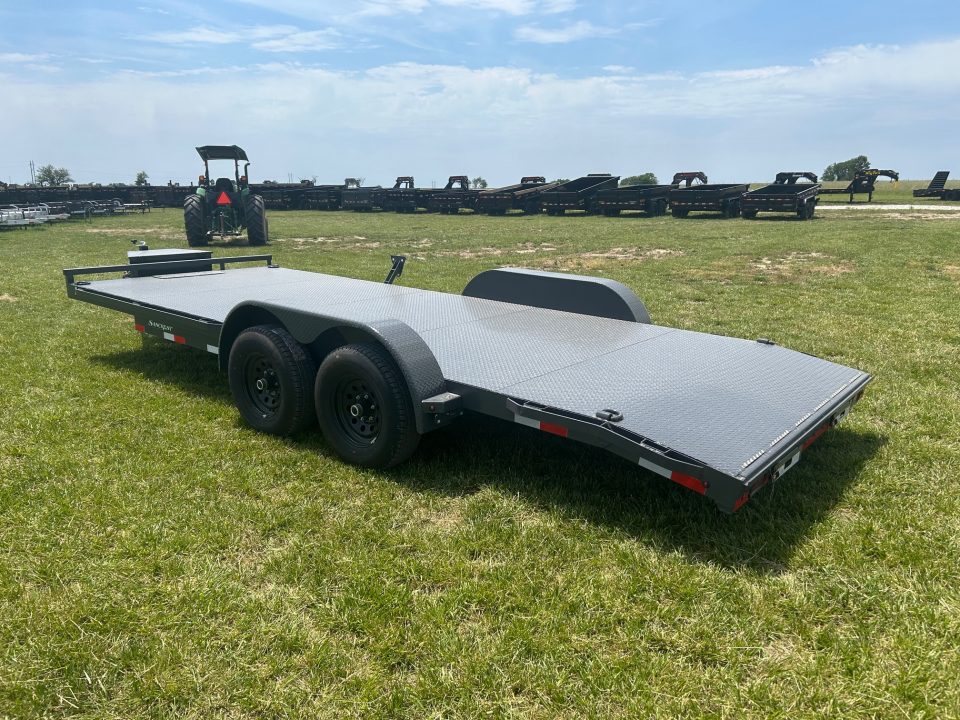New 2026 Lamar 83x20 Tandem 10K Steel Floor Carhauler w/ Toolbox, 2' Dove, & Slide In Ramps