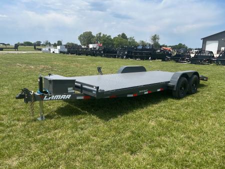 New 2026 Lamar 83x20 Tandem 10K Steel Floor Carhauler w/ Toolbox, 2' Dove, & Slide In Ramps