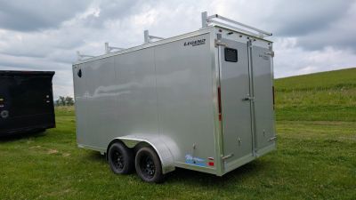 New 2026 Legend 7x14 + 2' V Thunder Aluminum Contractor Cargo Trailer w/ Barn Doors & Ladder Racks