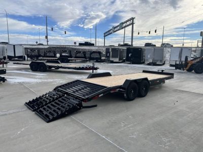New NEW 2027 Double A 24’ flatbed Equipment Trailer 2-7000 lb axles=14K, dovetail, MONSTER Ramps