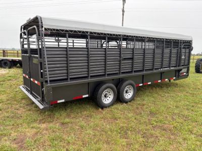 New 2026 Coose 6'8x24 Tandem 14K Livestock Trailer W/ Butterfly Back Gate, Rubber Cleated Floor, & 2 Cut Gates