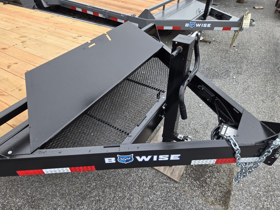 New 7 x 20 BWISE EH14 Implement Equipment Trailer, 14k GVWR **Hammertone Black w/ Tool Storage & Spring Assist Ramps