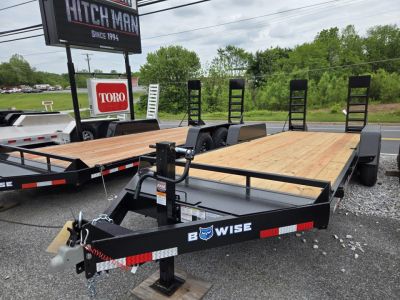 New 7 x 20 BWISE EH14 Implement Equipment Trailer, 14k GVWR **Hammertone Black w/ Tool Storage & Spring Assist Ramps