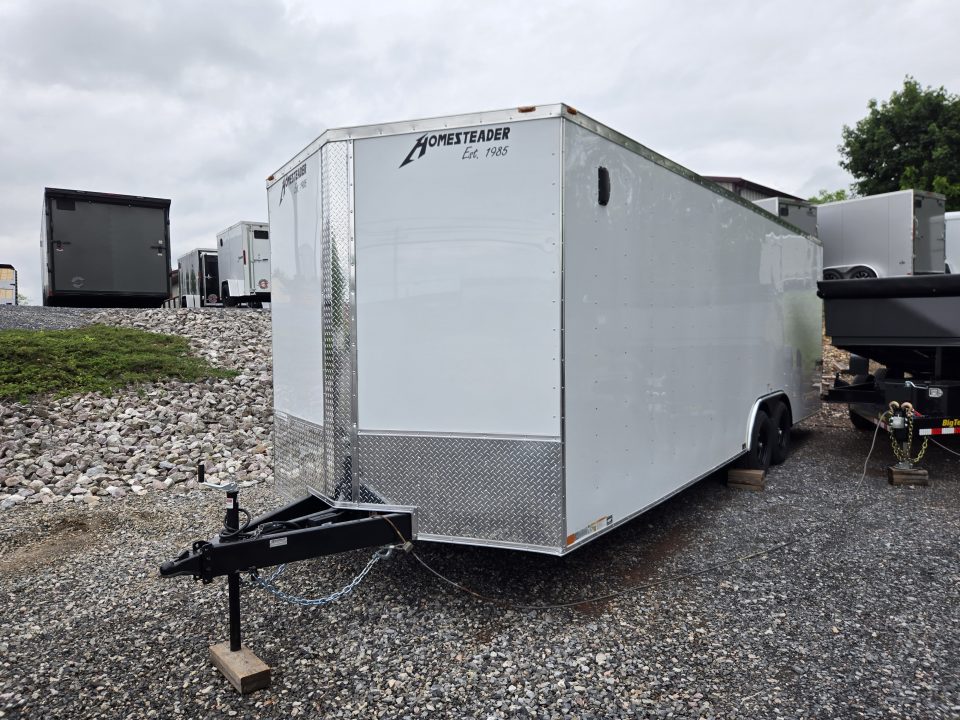 New 8.5 X 24 Homesteader Intrepid HD V-Nose Enclosed Car Trailer, 10k GVWR ****White w/.080 PolyCor Side Panels, LED Loading Lights