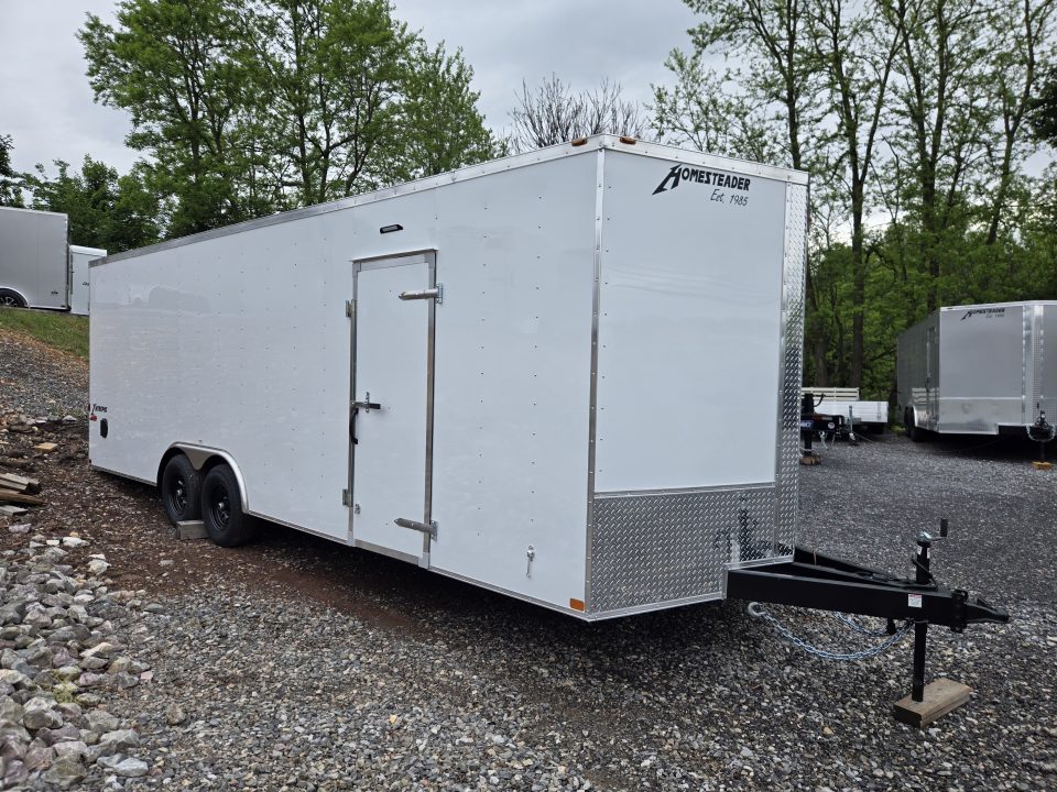 New 8.5 X 24 Homesteader Intrepid HD V-Nose Enclosed Cargo Trailer, 10k GVWR ****White w/.080 PolyCor Side Panels, LED Loading Lights