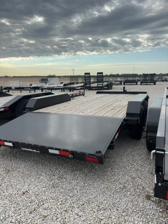 New 2025 Cam Superline 7 x 18 (14+4) CAM Wood Deck Car Hauler 7K