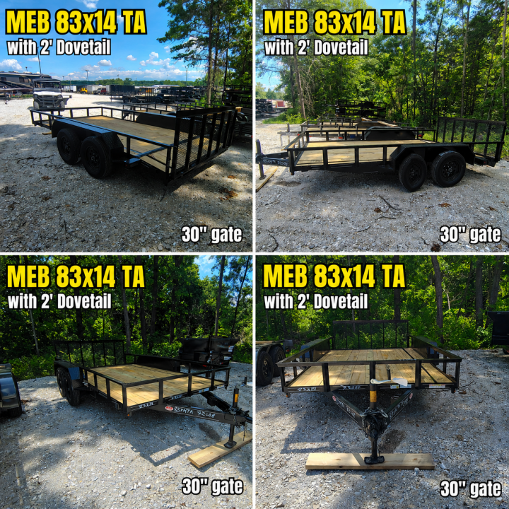New 2026 MEB 83x14 TA , 2' dovetail with 30" gate or straight deck with 48" gate, 3.5k axles Utility Trailer