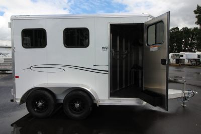 New All Aluminum Only 2,605 Pounds!!! 2026 Frontier Strider 2 Horse Aluminum Trailer - Drop down windows
