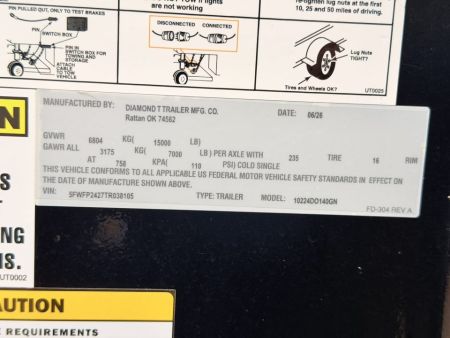 New 2026 Diamond T 8.5-24 Single Wheel Gooseneck Deckover Equipment Hauler W/ 14 PLY Tire Upgrade 15K GVWR