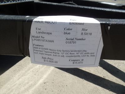 New 2027 Haul About Trailers BLUE 8.5X18 PRO-LANDSCAPE MODEL 9,990 GVWR Cargo / Enclosed Trailer