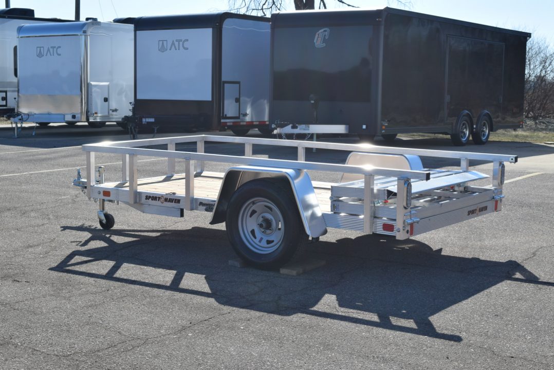 New 2026 Sport Haven 5x10 Aluminum Utility Trailer W/ BI-FOLD RAMP GATE