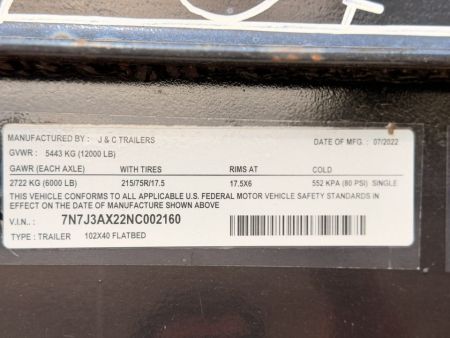Used 2022 J&C Trailers 8.5-40 Tandem Axle Gooseneck Deckover