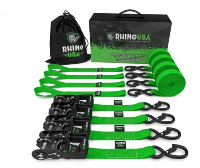 New Rhino USA 1.6IN X 8FT RATCHET TIE-DOWN-GREEN