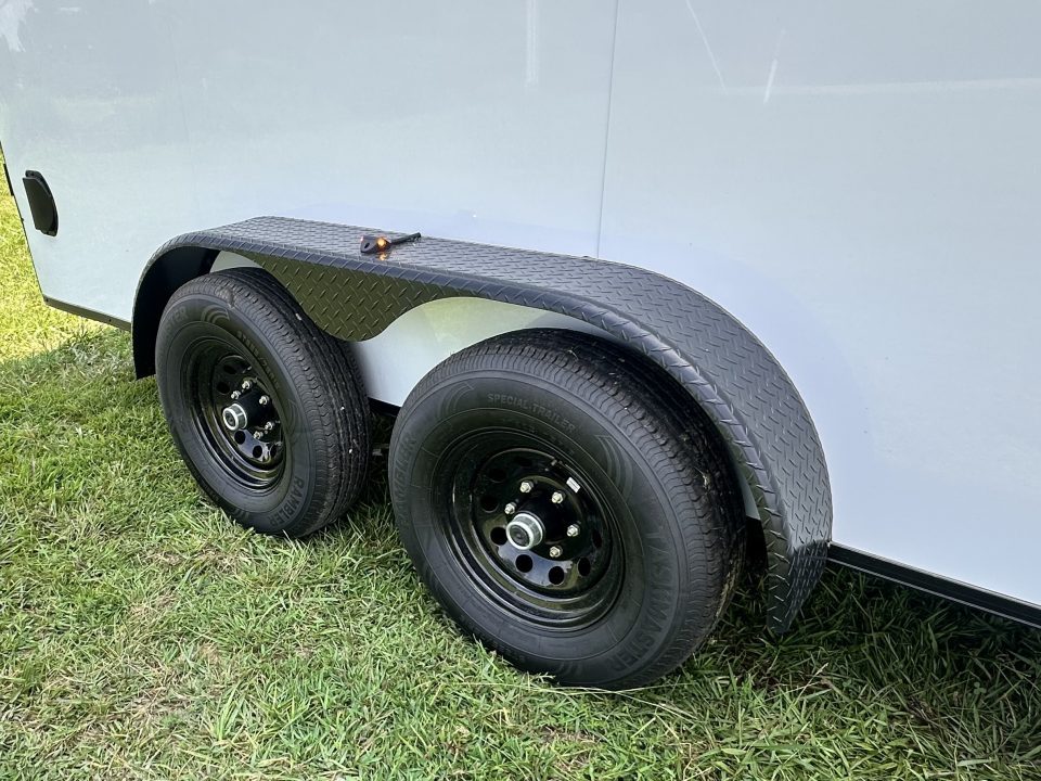 New 2026 7x16 Enclosed Trailer- 5200LB Tandem Axle-ROOF RACKS-DOUBLE DOORS-White Poly-Blackout