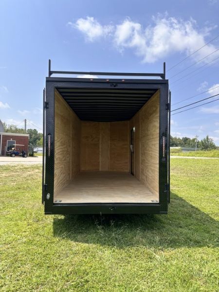 New 2026 7x16 Enclosed Trailer- 5200LB Tandem Axle-ROOF RACKS-DOUBLE DOORS-White Poly-Blackout