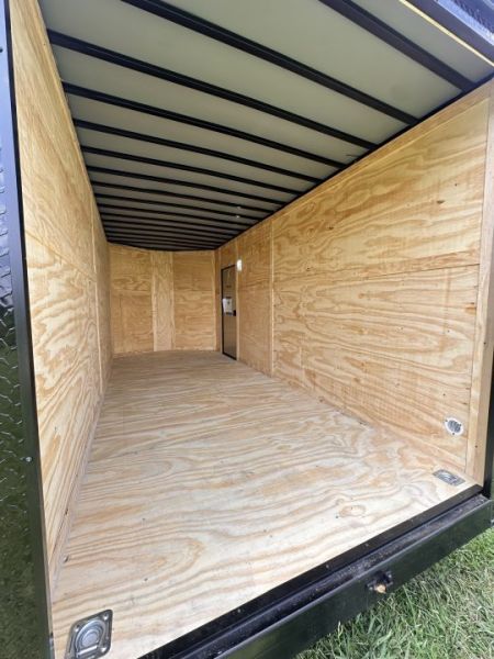 New 2026 7x16 Enclosed Trailer- 5200LB Tandem Axle-ROOF RACKS-DOUBLE DOORS-White Poly-Blackout
