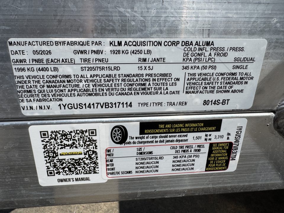 New 2027 Aluma 8014S BT Utility Trailer