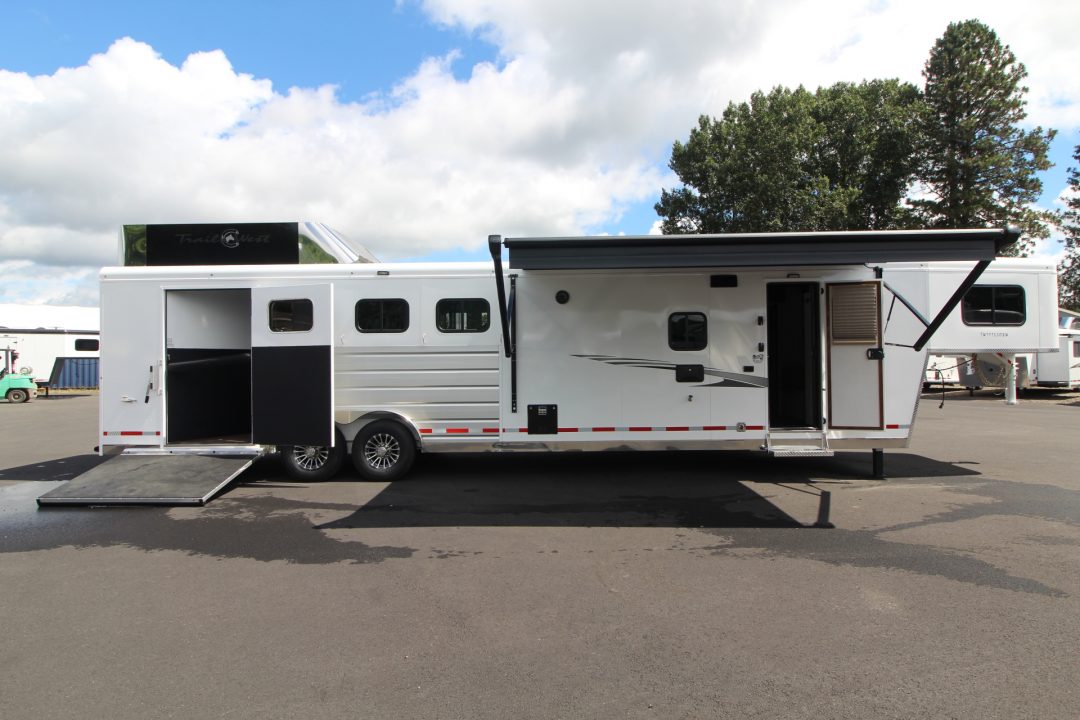 New 2027 Trails West Sierra 11x15 Living Quarters w/ Slide out - SIDE LOAD W/ Ramp - SOLAR - Gen Ready - Escape Door - 4 Horse Trailer