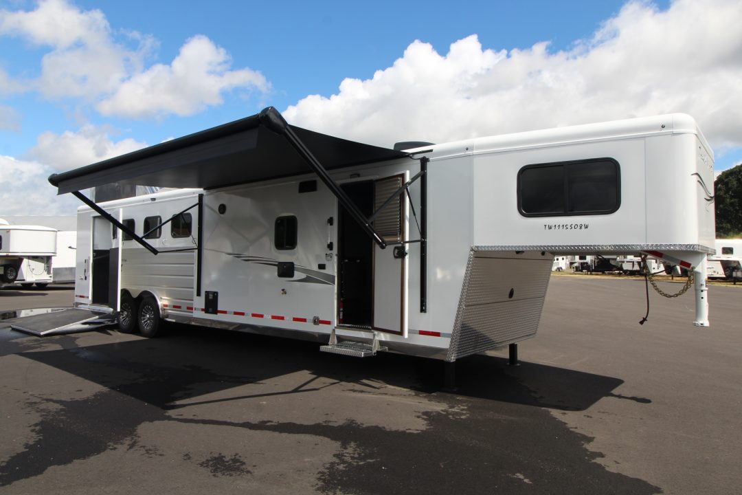 New 2027 Trails West Sierra 11x15 Living Quarters w/ Slide out - SIDE LOAD W/ Ramp - SOLAR - Gen Ready - Escape Door - 4 Horse Trailer