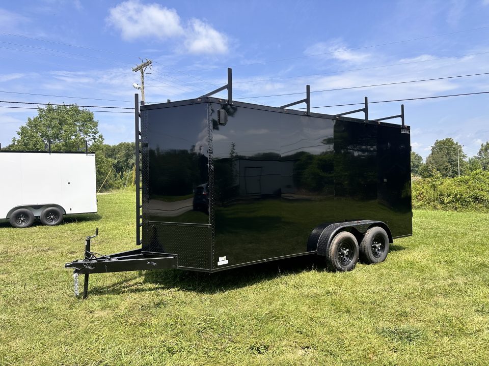 New 2026 7x16 Enclosed Trailer- 5200LB Tandem Axle-ROOF RACKS-DOUBLE DOORS-Black Poly-Blackout