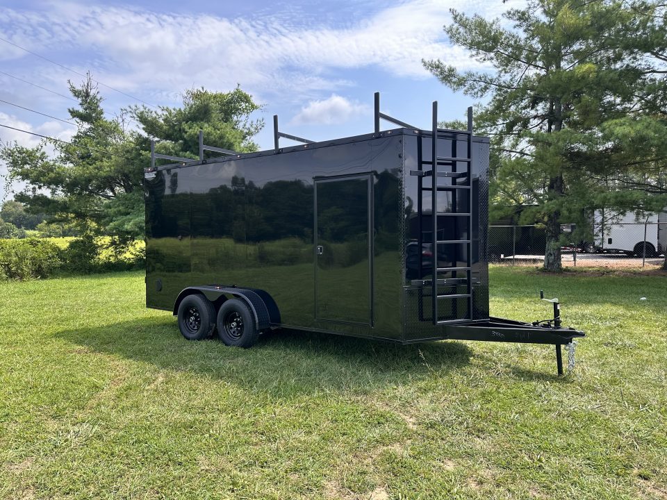 New 2026 7x16 Enclosed Trailer- 5200LB Tandem Axle-ROOF RACKS-DOUBLE DOORS-Black Poly-Blackout