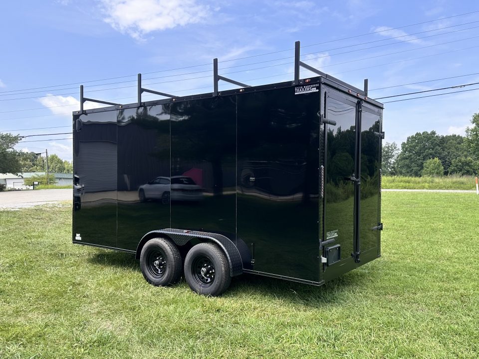 New 2026 7x16 Enclosed Trailer- 5200LB Tandem Axle-ROOF RACKS-DOUBLE DOORS-Black Poly-Blackout