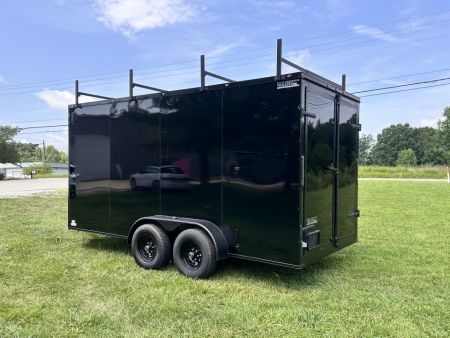 New 2026 7x16 Enclosed Trailer- 5200LB Tandem Axle-ROOF RACKS-DOUBLE DOORS-Black Poly-Blackout