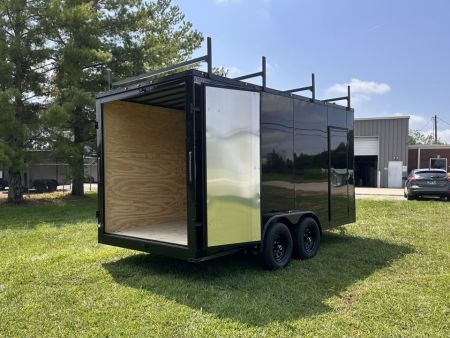 New 2026 7x16 Enclosed Trailer- 5200LB Tandem Axle-ROOF RACKS-DOUBLE DOORS-Black Poly-Blackout