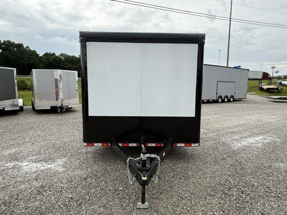 New Outlaw 8.5x20 12k White Black-Out W/ Flat Front, Rear Wing, Integrated Ramp Flap, and Rubber Coin Floor
