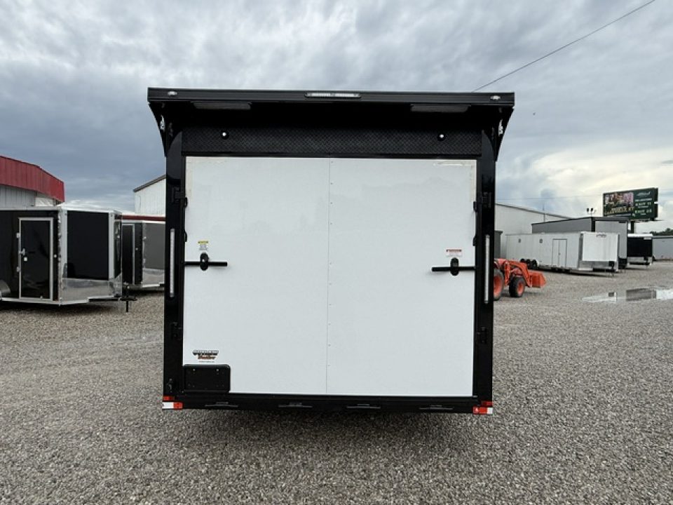 New Outlaw 8.5x20 12k White Black-Out W/ Flat Front, Rear Wing, Integrated Ramp Flap, and Rubber Coin Floor