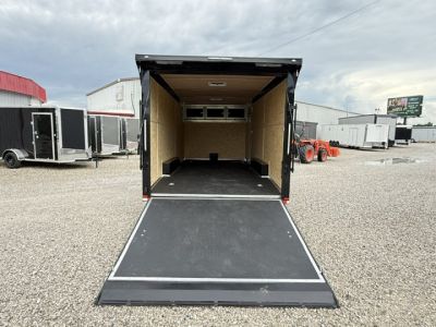 New Outlaw 8.5x20 12k White Black-Out W/ Flat Front, Rear Wing, Integrated Ramp Flap, and Rubber Coin Floor
