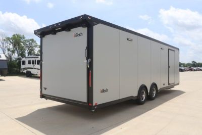 New In-Tech Lite 8.5x28 Race Trailer-10K Sportsman Gray W/ Black Trim- Tool Drawers, Extension Flap, Black Interior Trim, and Black Exterior Trim