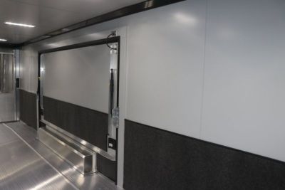 New In-Tech Lite 8.5x28 Race Trailer-10K Sportsman Gray W/ Black Trim- Tool Drawers, Extension Flap, Black Interior Trim, and Black Exterior Trim