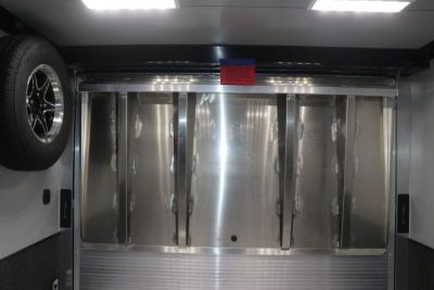 New In-Tech Lite 8.5x28 Race Trailer-10K Sportsman Gray W/ Black Trim- Tool Drawers, Extension Flap, Black Interior Trim, and Black Exterior Trim