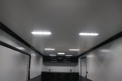 New In-Tech Lite 8.5x28 Race Trailer-10K Sportsman Gray W/ Black Trim- Tool Drawers, Extension Flap, Black Interior Trim, and Black Exterior Trim