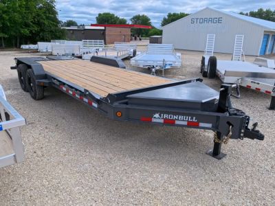 New 2027 Iron Bull 83x20 EWB Equipment Trailer 2)7K Straight Axles, Electric Brakes F-Adj., 3' Self Cleaning Dove Tail w/Rampage Ramps, Adj. 2 5/16" Coupler, LRE 10 Ply Tires