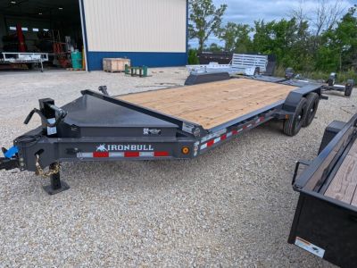 New 2027 Iron Bull 83x20 EWB Equipment Trailer 2)7K Straight Axles, Electric Brakes F-Adj., 3' Self Cleaning Dove Tail w/Rampage Ramps, Adj. 2 5/16  Coupler, LRE 10 Ply Tires, Removeable Fenders