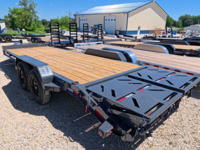 New 2027 Iron Bull 83 x 22 EWB Equipment Trailer with 2) 7K Straight Axles, Electric Brakes, 3' Self Cleaning Dove Tail with Rampage Ramps, Removeable Fenders and More!
